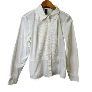 Lauren Ralph Lauren Pleated White Button Down Shirt Size 14 Neutral Minimalist